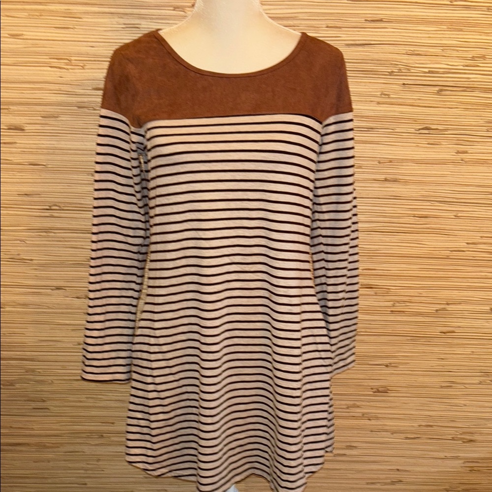 Western Striped black & cream Dress  upper brown “ suede” look XS altar’d state
